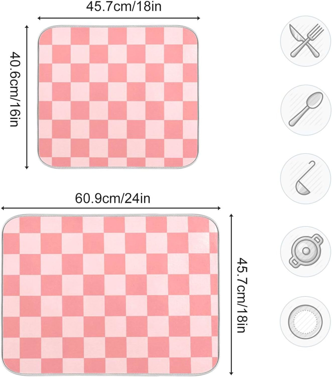 Buffalo Plaid Pink Dish Drying Mat for Kitchen Countertop 16x18 Chessboard Rectangle Small Drying