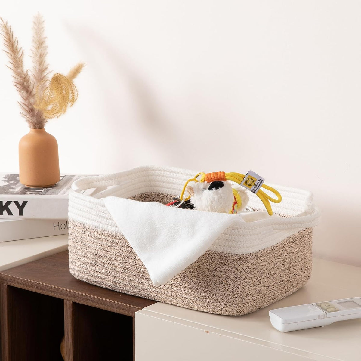 OIAHOMY 3 Pack Storage Baskets for Organizing, Woven Cotton Rope Basket for Shelves, Closet