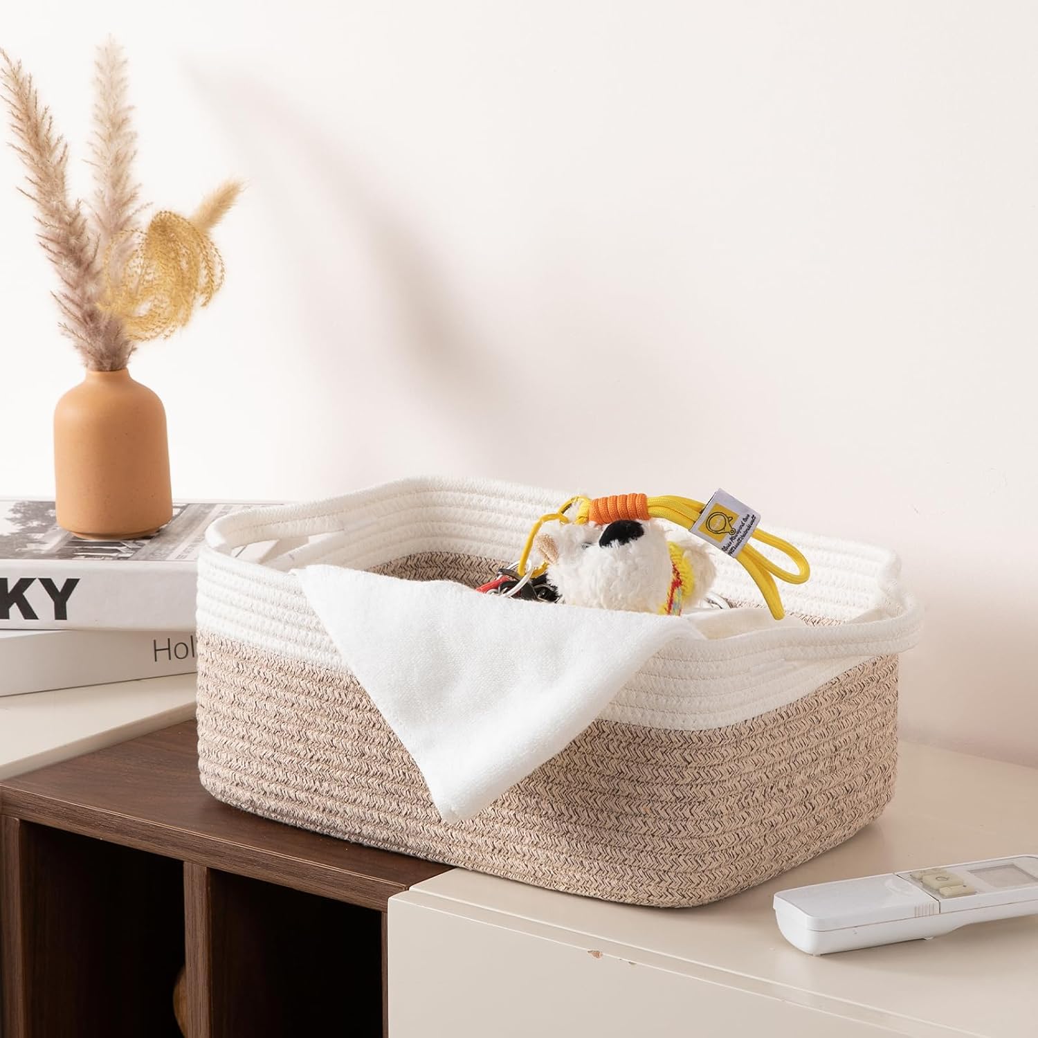 OIAHOMY 3 Pack Storage Baskets for Organizing, Woven Cotton Rope Basket for Shelves, Closet