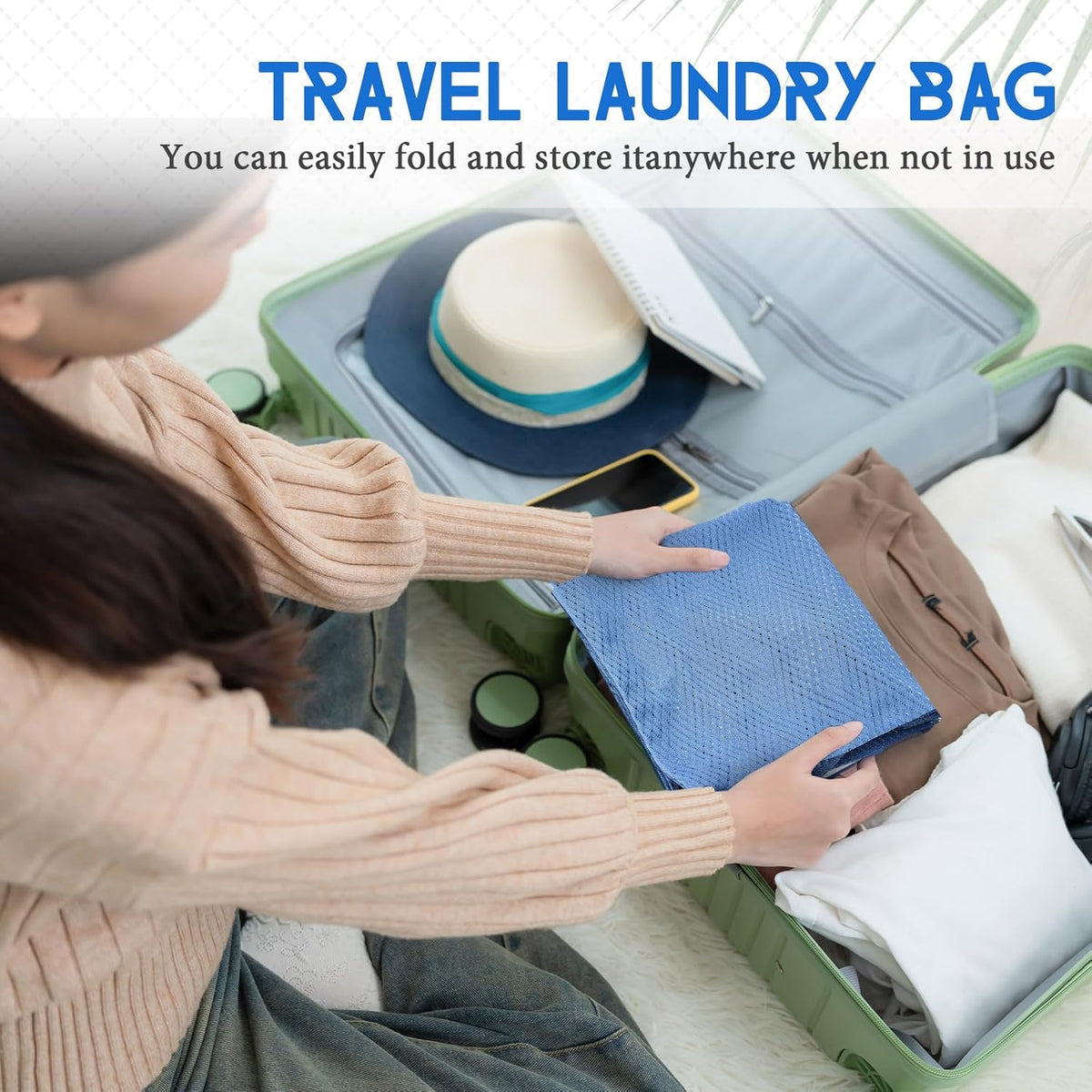 6 Pack 20 x 17 Inches Blue Mesh Laundry Bag with Handles Machine Washable Secure Drawstring Closure