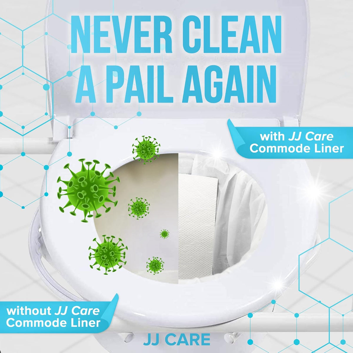 JJ CARE Bedside Commode Liners with Absorbent Pads - Pack of 90 Commode Poop Bags Liners 16"x21"