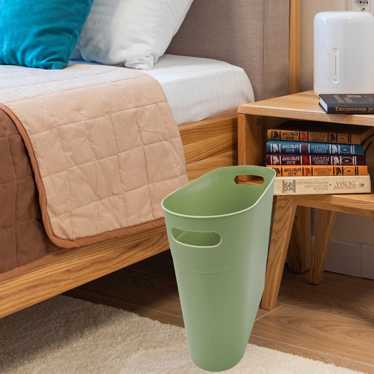 Small Trash Can Plastic Bathroom Wastebasket 3.2 Gallon Slim Garbage Container Bin with Handle for