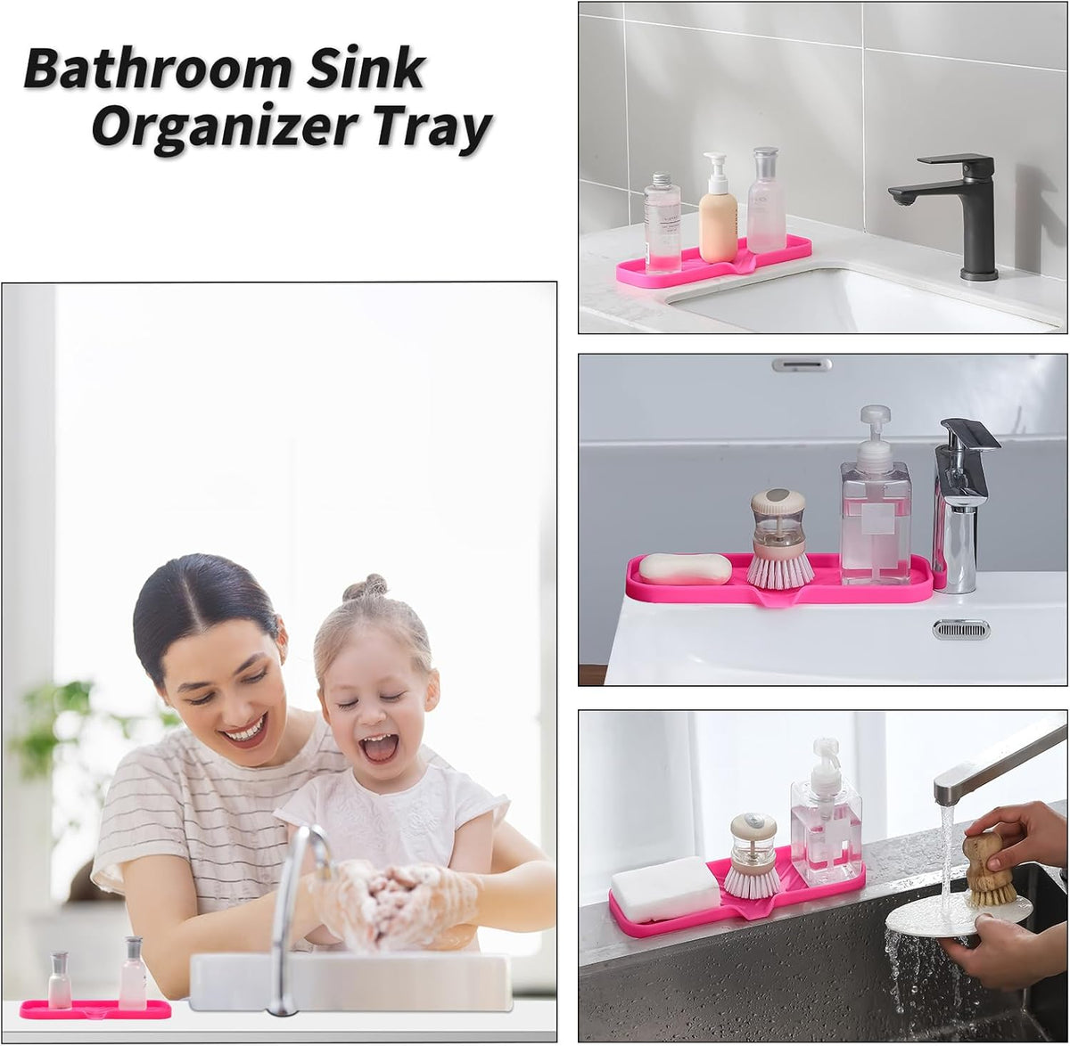 Silicone Bathroom Soap Dishes with Drain Spout-Bathroom and Kitchen Sink Organizer,Sponge