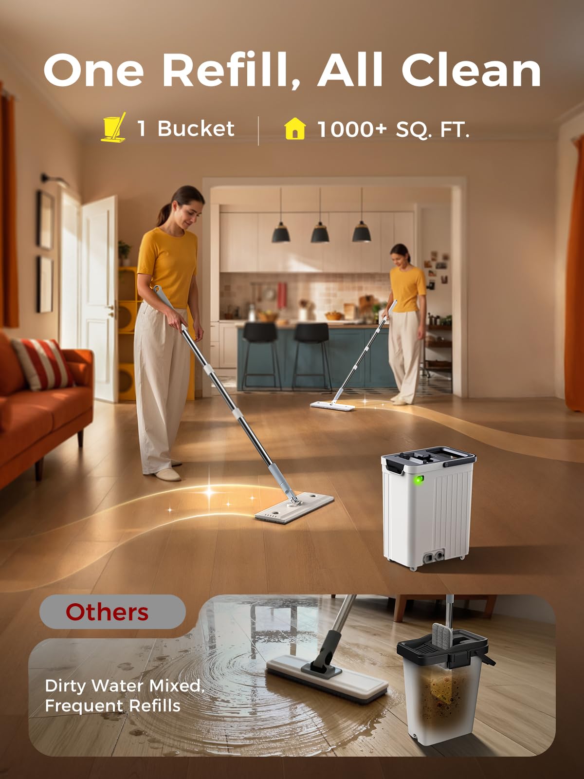 ADICOM Mop and Bucket Set | Auto-Spray Cleaning | Dirty Water Separation