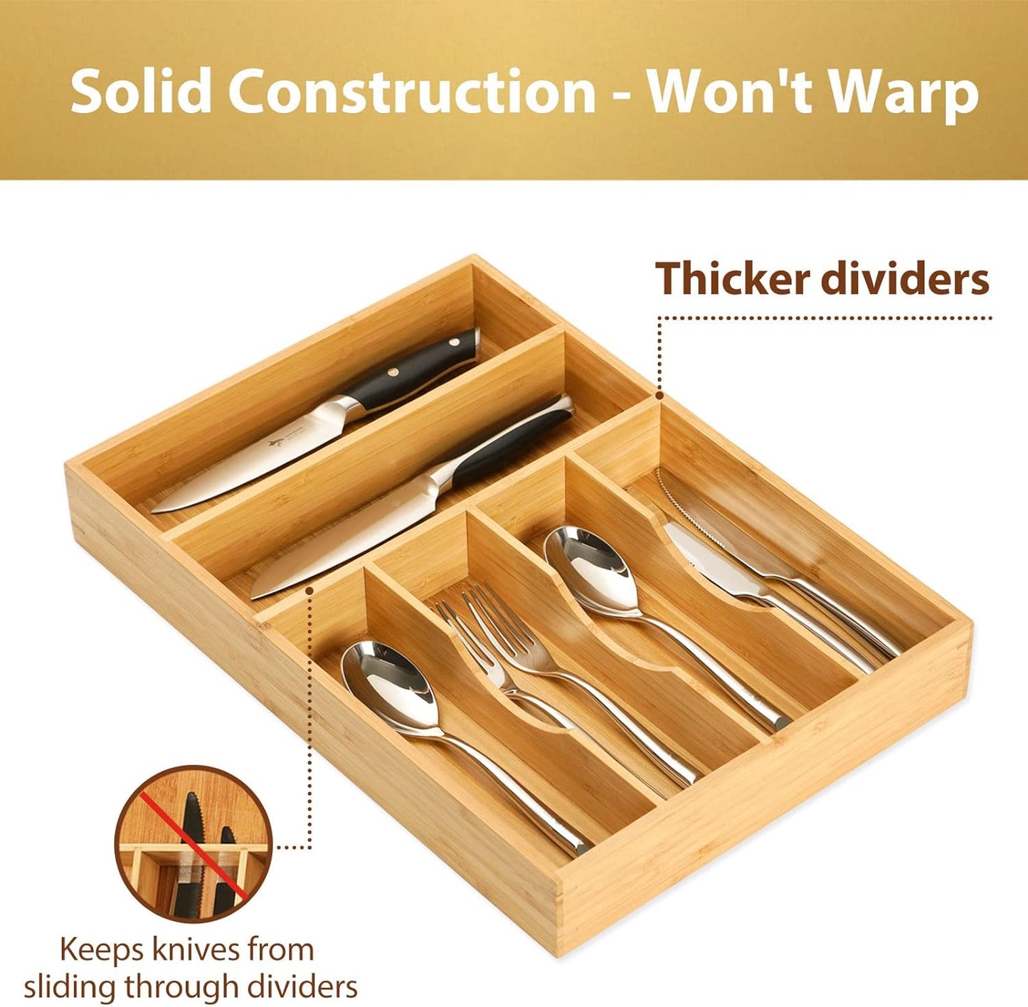 Umilife Kitchen Drawer Organizer, 12 Inch Silverware Utensil Tray Holder, Extra Deep, with Non-Slip