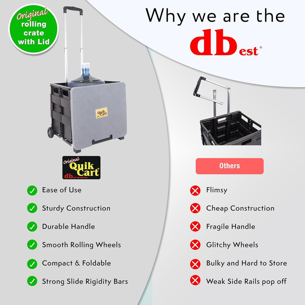 dbest products Quik Cart Collapsible Rolling Crate on Wheels for Teachers Tote Basket 80 lbs