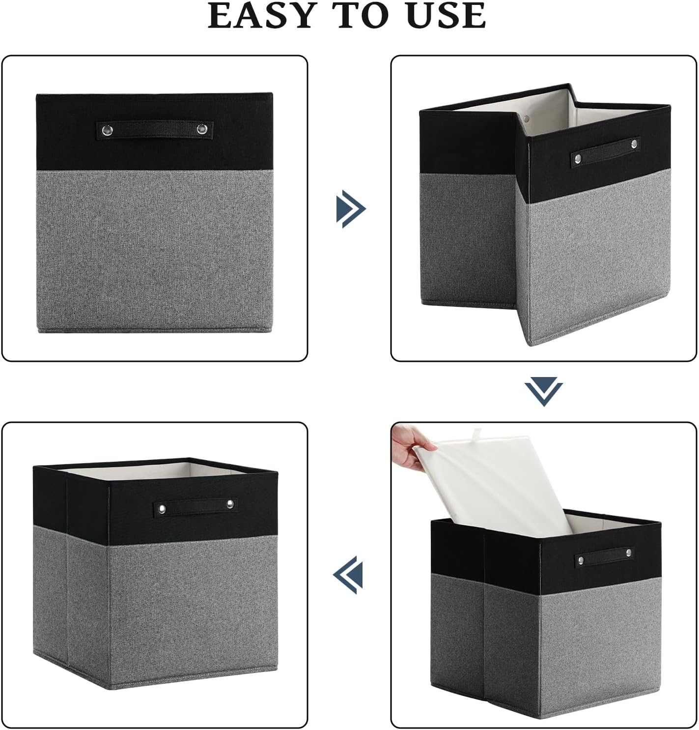13 x 13 Inch Fine Linen Storage Bins with Handles，Fabric Cube Boxs，Collapsible Basket Organizers