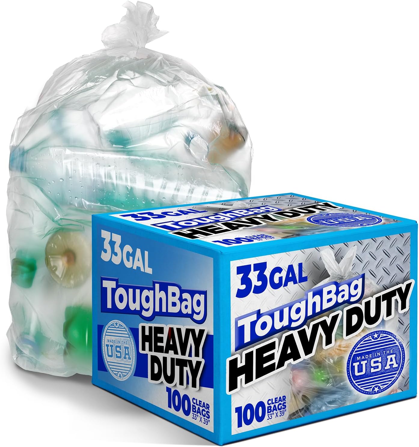 ToughBag 30-33 Gallon Clear Trash Bags (100 Count) Recycling Bag, Garbage Can Liners – Clear Trash
