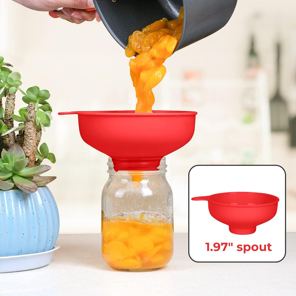 Wide Mouth Kitchen Funnel, Food Grade Plastic Cooking Canning Funnel with 4 Sizes Spouts for