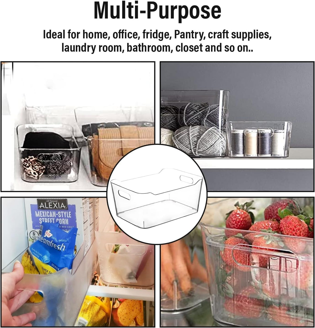 Clear Plastic Storage Bins for Kitchen Organization or Pantry Organizers and Storage, Freezer