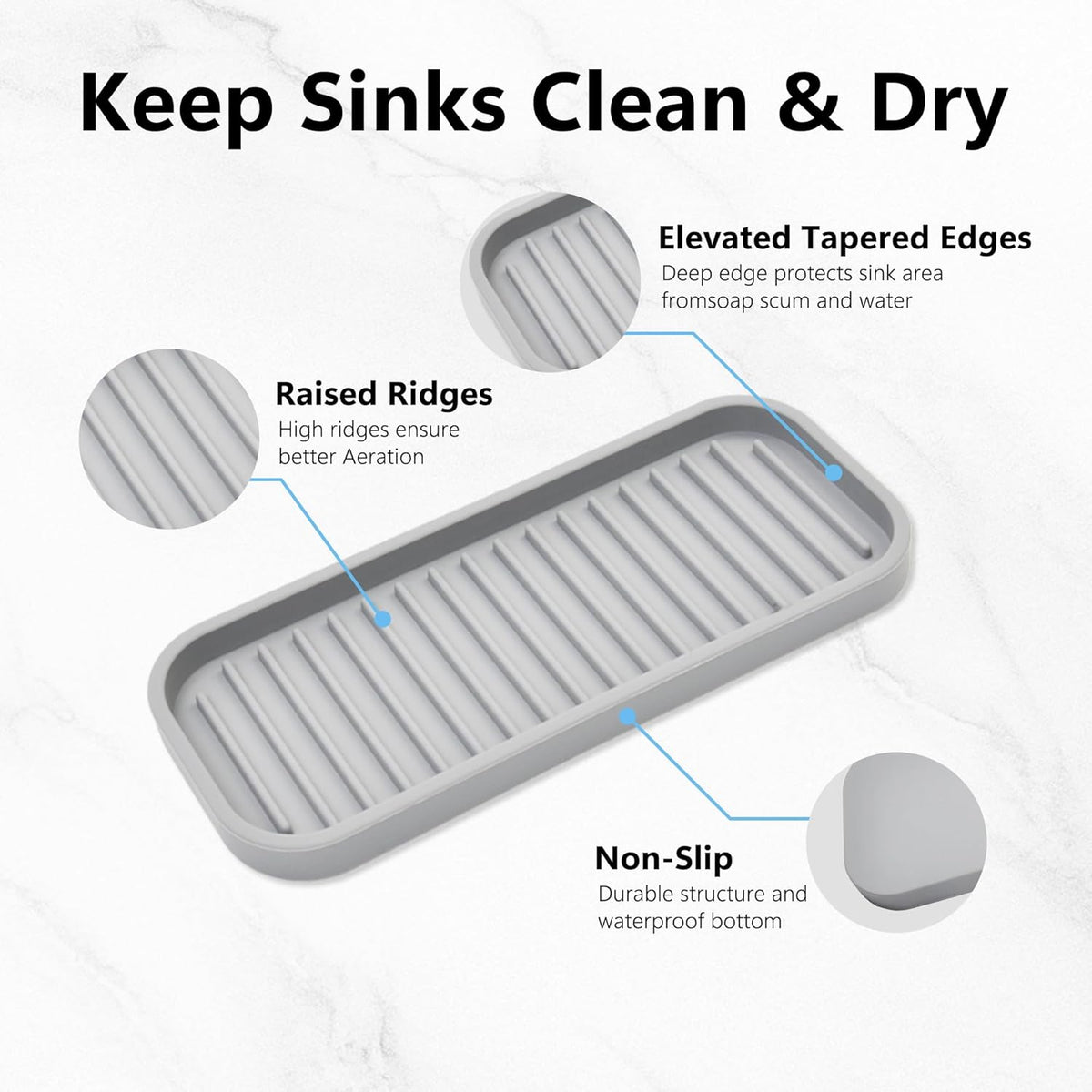 Silicone Sponge Holder 2 Pack, Dish Soap Holder for Kitchen Counter, Waterproof Sponge Soap Tray