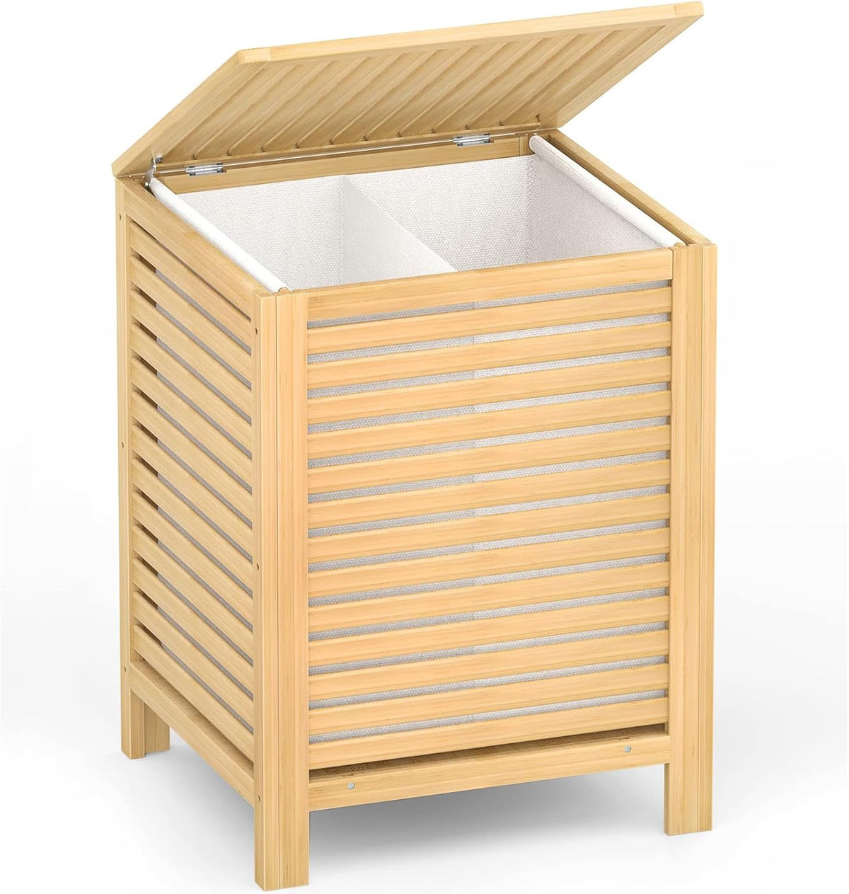 Homykic Bamboo Laundry Hamper with Lid, 120L Large Clothes Laundry Sorter with Removable 2-Section