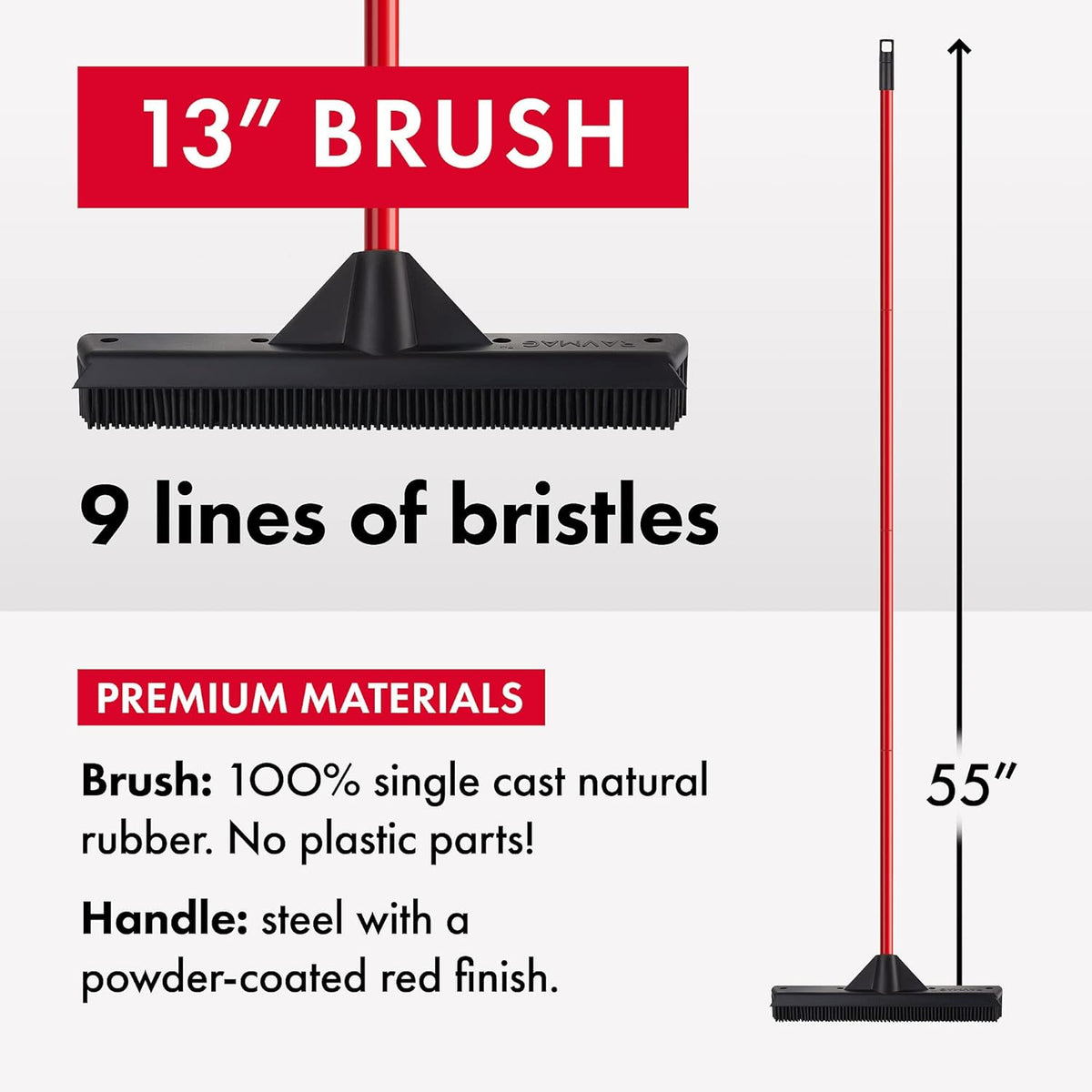 Pet Hair Remover Rubber Broom with Built in Squeegee - Carpet Rake for Pet Hair Removal on Hardwood