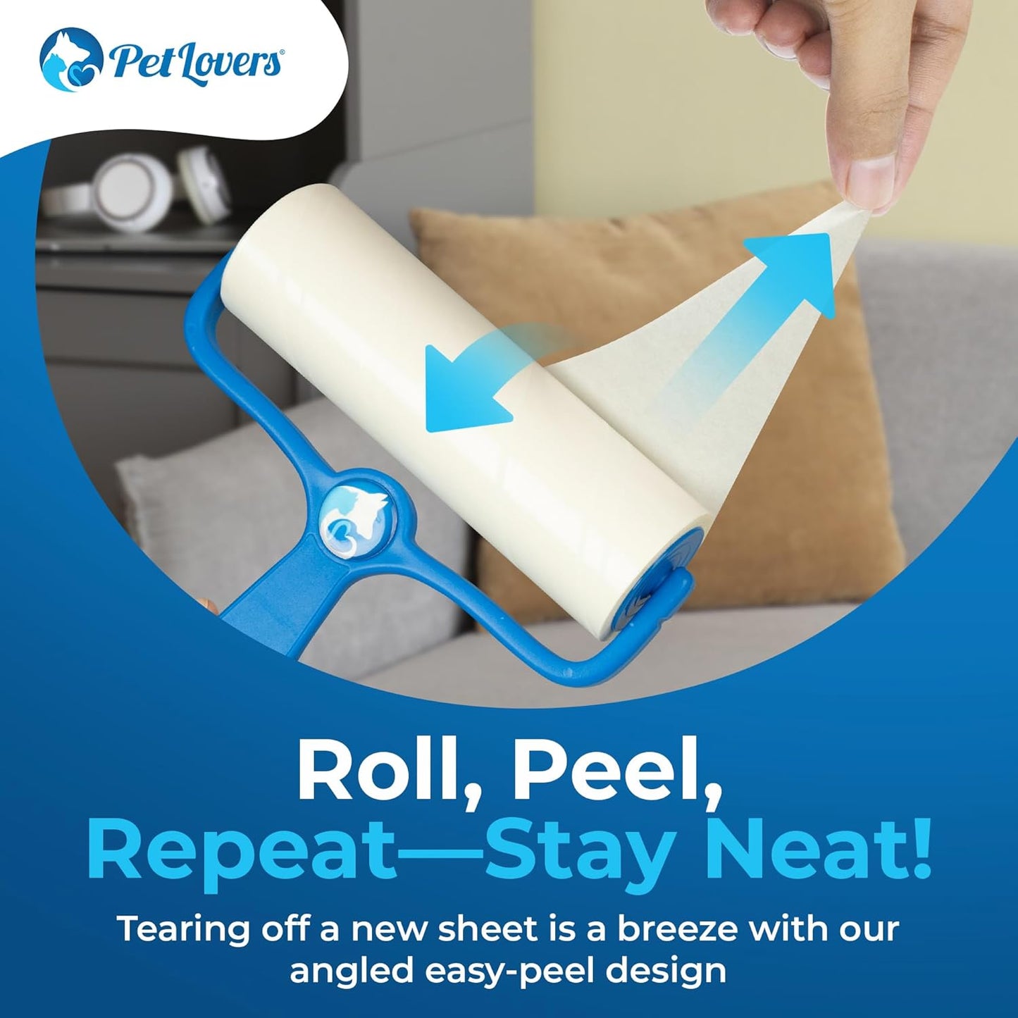 PetLovers 6.3" Large Lint Roller for Pet Hair Extra Sticky 360 Sheets, Ideal for Pet Hair Removal