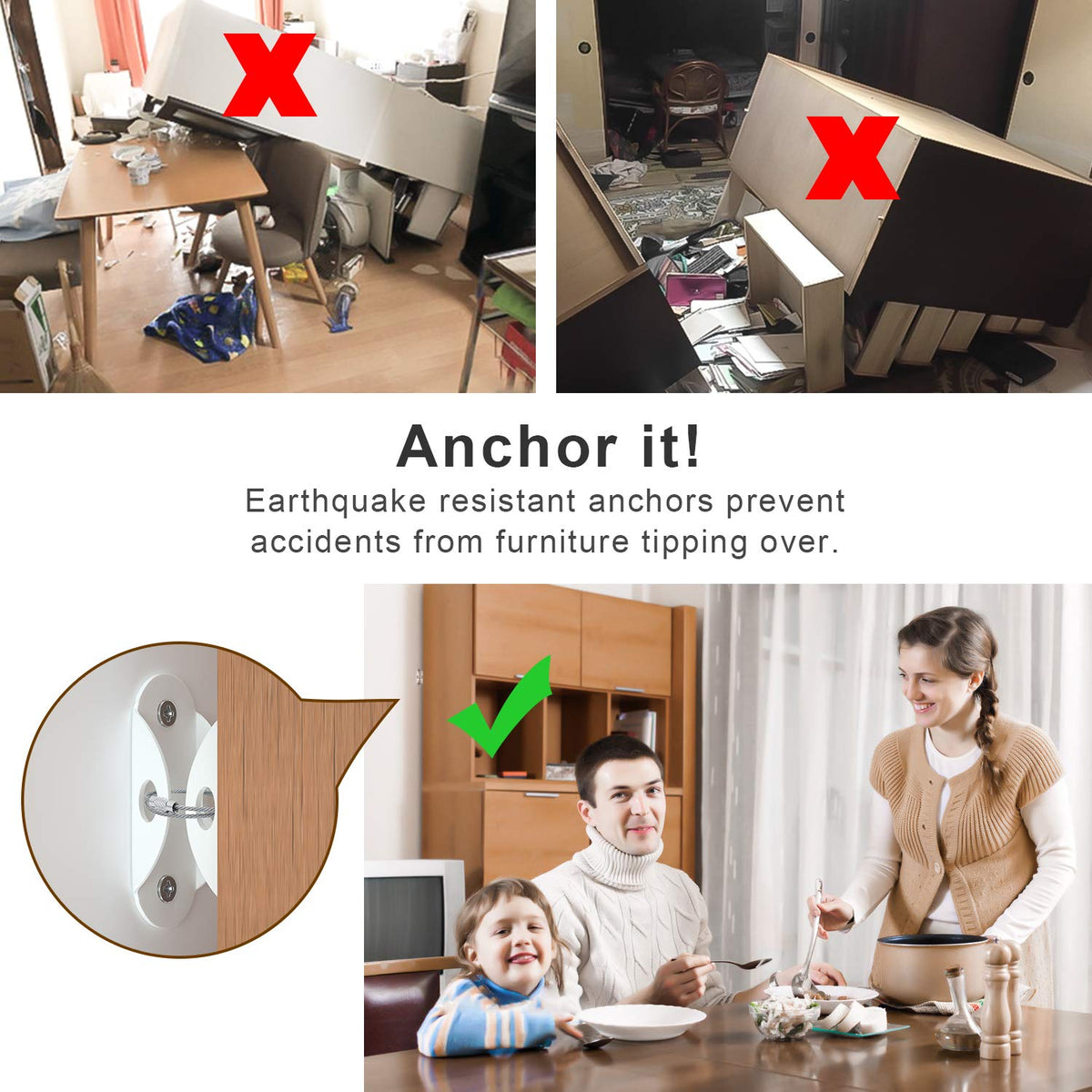 4our Kiddies 10 Pack Furniture Anchors for Baby Proofing, Anti Tip Furniture Wall Anchors, Secure