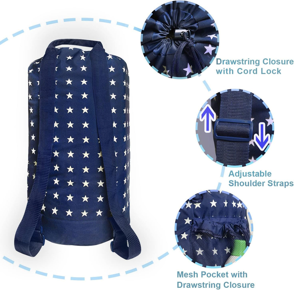 Dalykate Backpack Laundry Bag, Laundry Backpack with Shoulder Straps and Mesh Pocket Durable Nylon