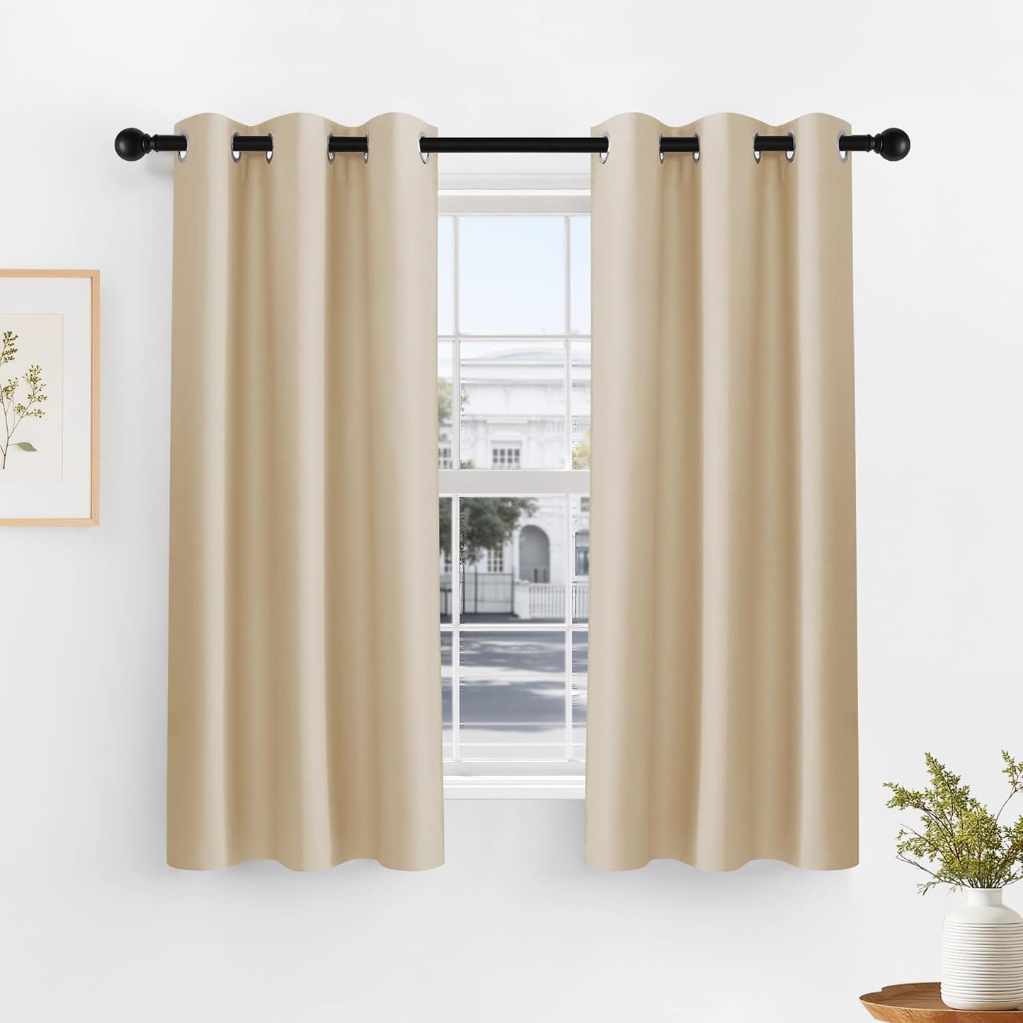 PONY DANCE Biscotti Beige Blackout Curtains 42x60 Inches for Bedroom - 2 Panels Room Darkening
