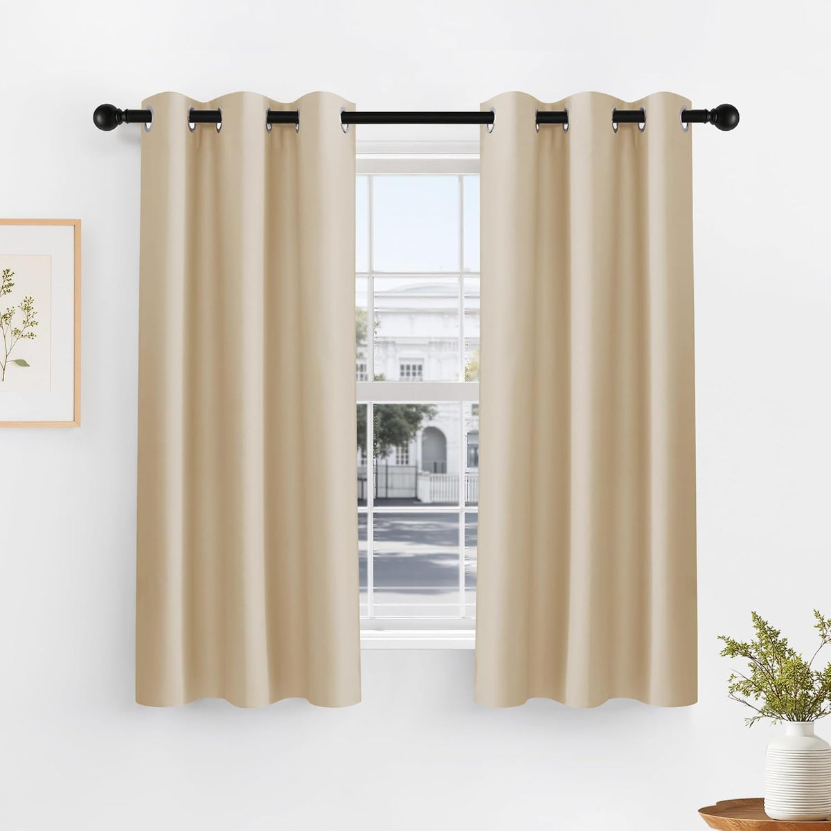PONY DANCE Biscotti Beige Short Blackout Curtains for Kitchen 45 Inch Length, Thermal Insulated