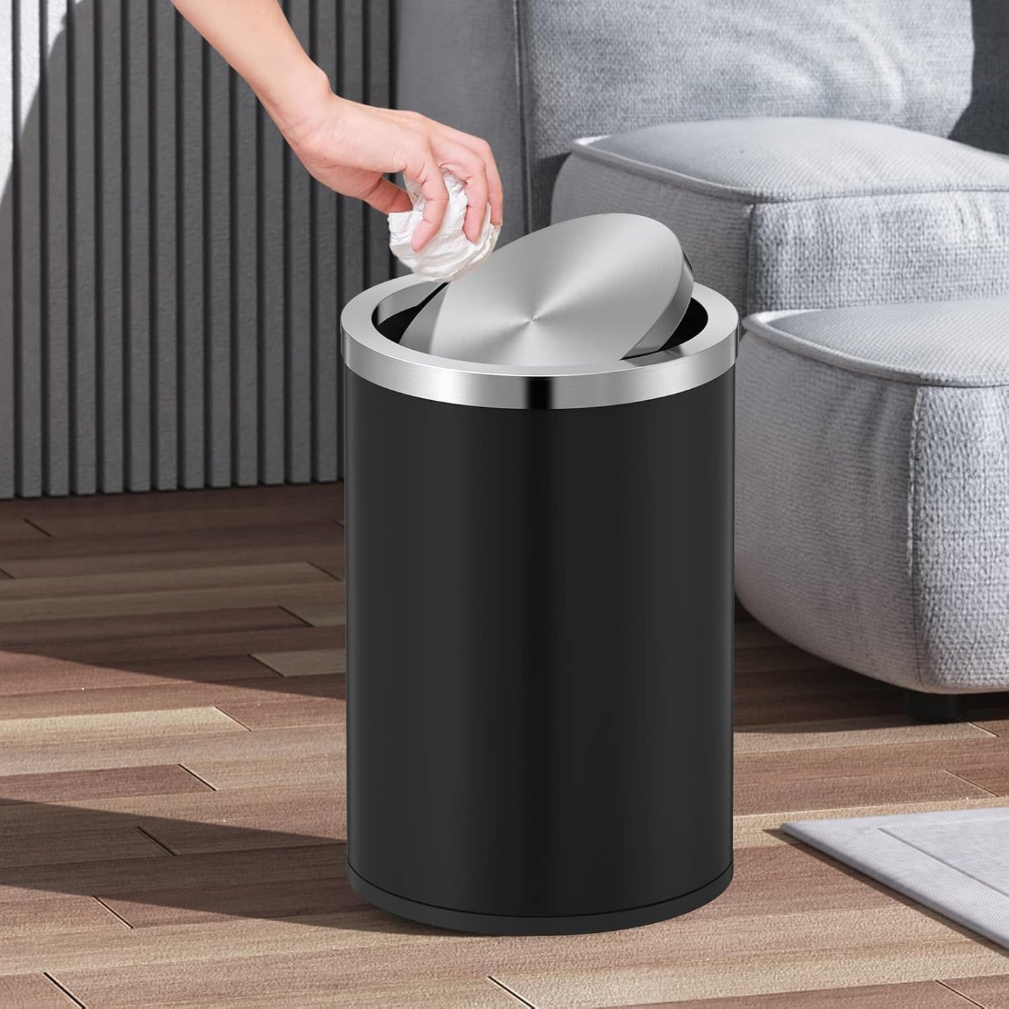 Mbillion Small Trash Can with Swing Lid 4 Gallons/15 Liter, Mini Trash Can with lid, Stainless