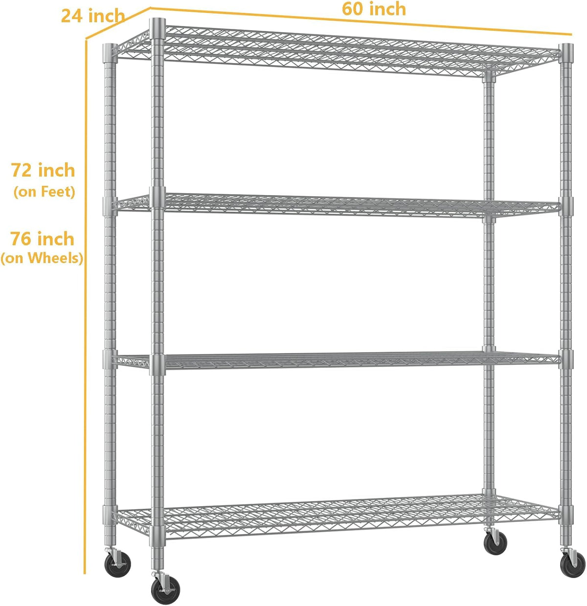 Himimi Storage Shelves 60"W Wire Shelving with Wheels 2600LBS Heavy Duty Metal Shelves for Storage