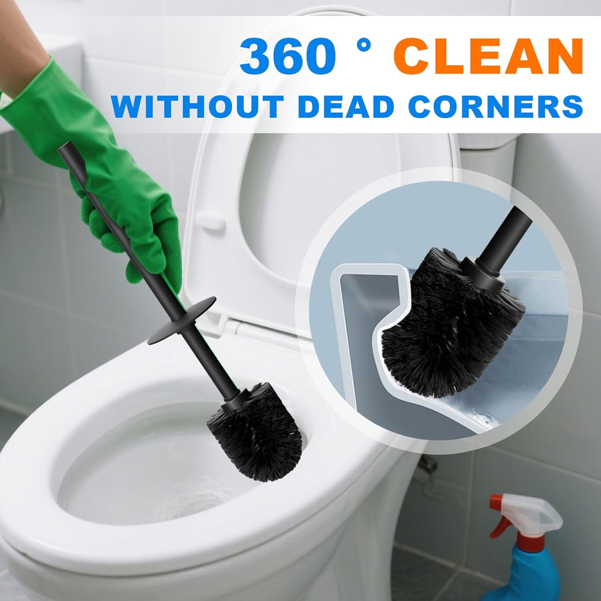 304 Stainless Steel Toilet Bowl Brush and Holder Set, Circular Floor Toilet Brush Holder, Long