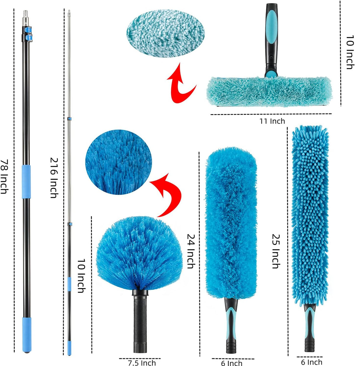 25 Foot High Ceiling Fan Duster with 6-18 Foot Extension Pole, Extendable Reusable Cobweb, Feather