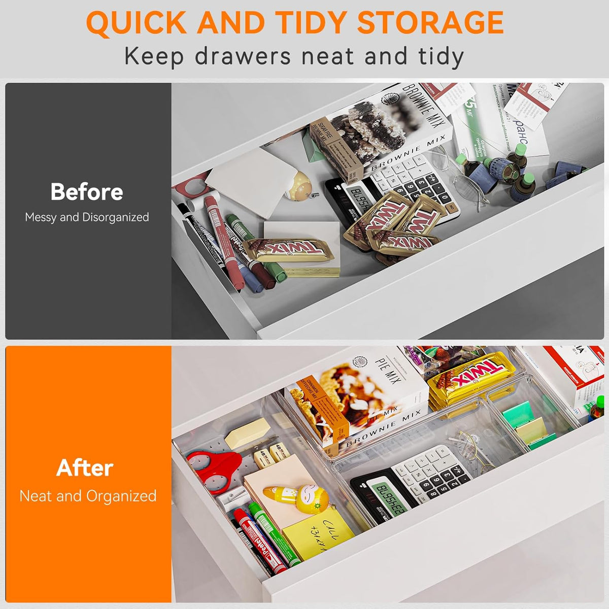 Criusia 21 Pack Large Clear Plastic Drawer Organizer Trays | BPA-Free Acrylic Organizer Bins for