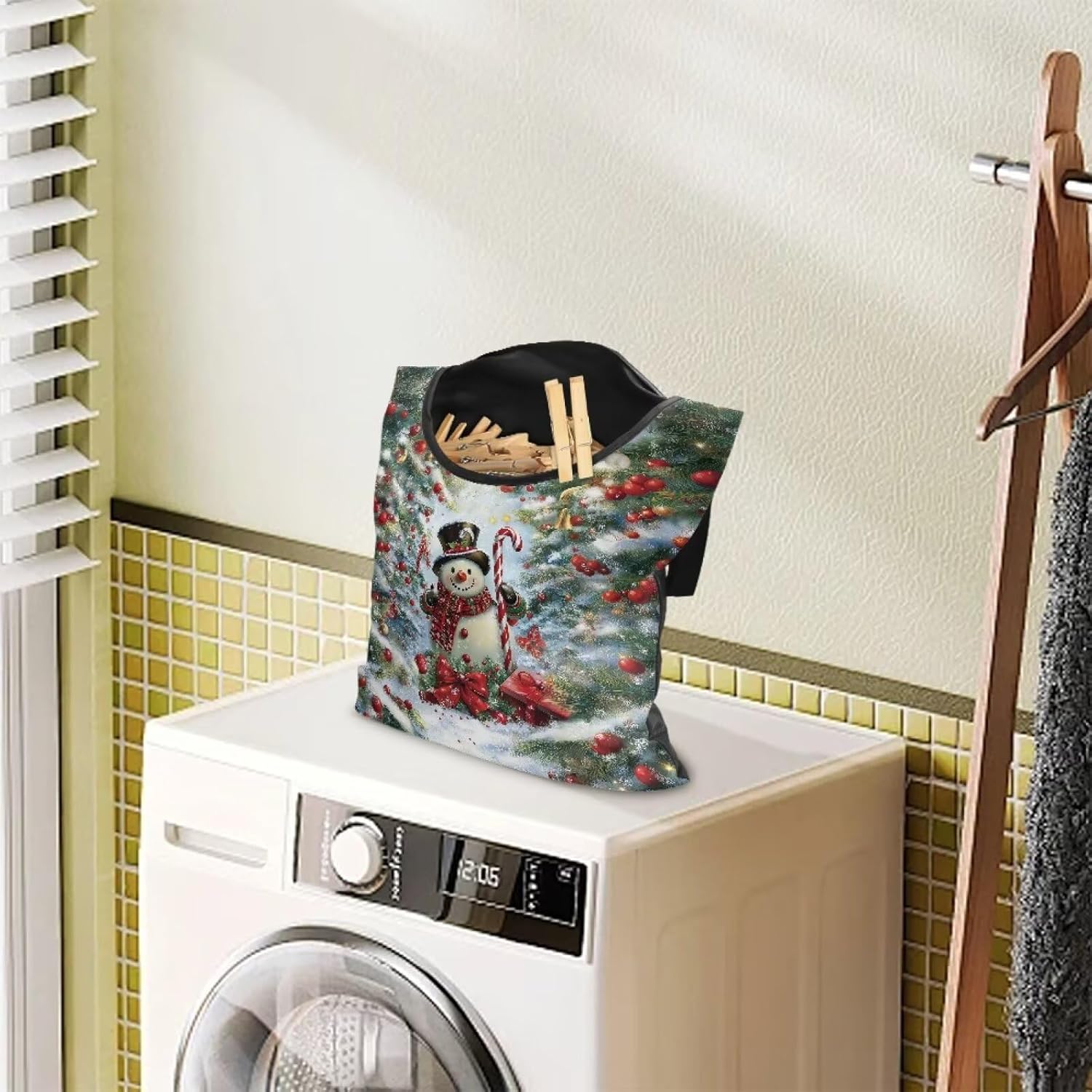 Snowman Clothespin Bag Christmas 2025 Hanging Storage Organizer Clothes Pin Bag Waterproof Laundry