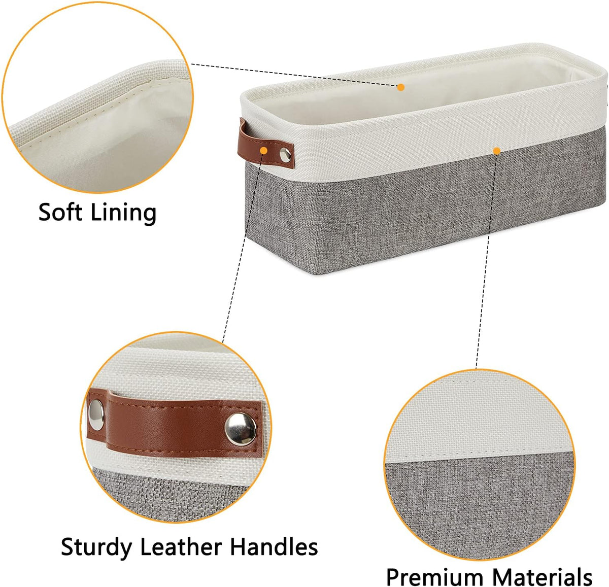 DULLEMELO Small Storage Baskets 15"x6"x5.5", Fabric Storage Bins for Toilet Tank Top [2 Pack], Back