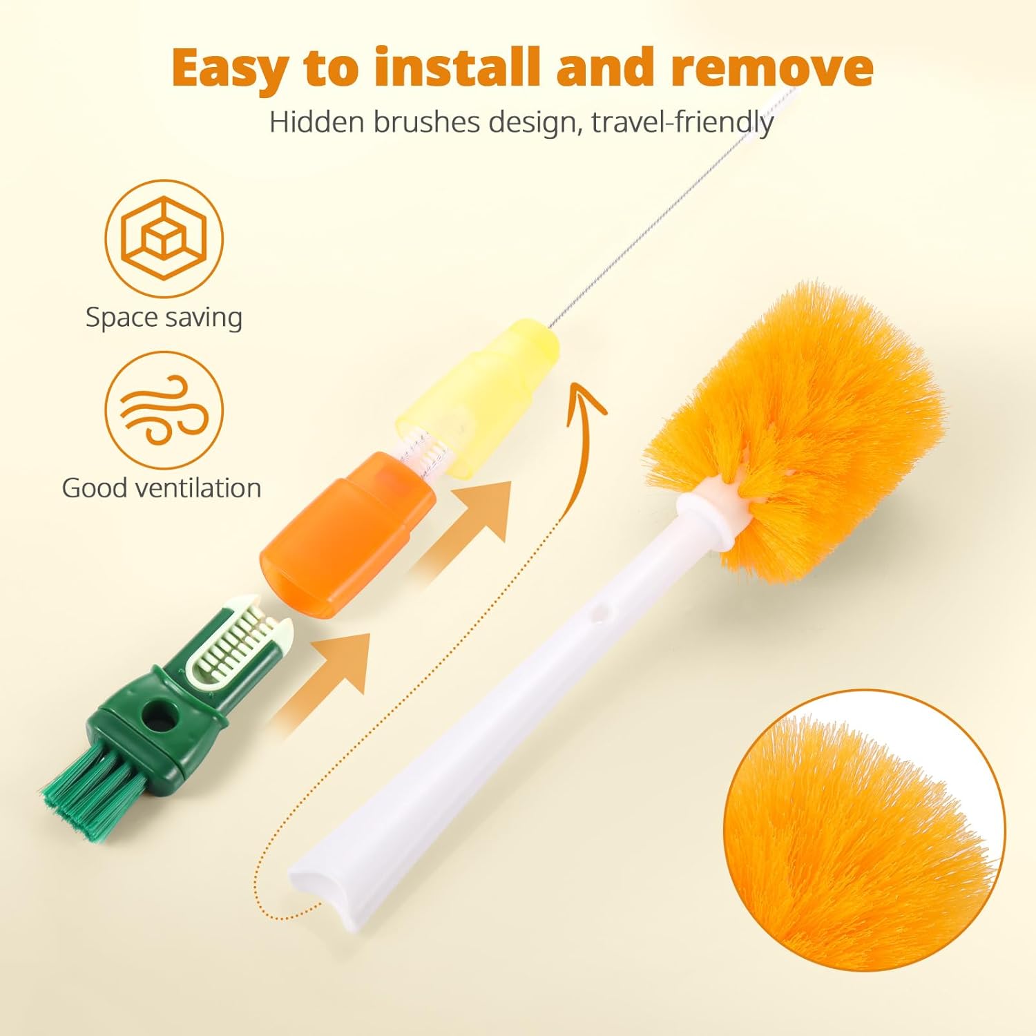 OUTXE 5 Pack Bottle Brush Set, 5-in-1 Multifunctional Water Bottle Cleaning Brush 2 Pack, with
