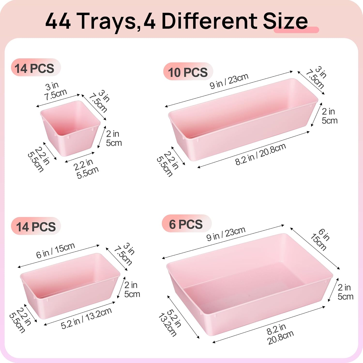 Vtopmart 44 PCS Plastic Drawer Organizers Set, 4-Size Versatile Bathroom and Vanity Organizer