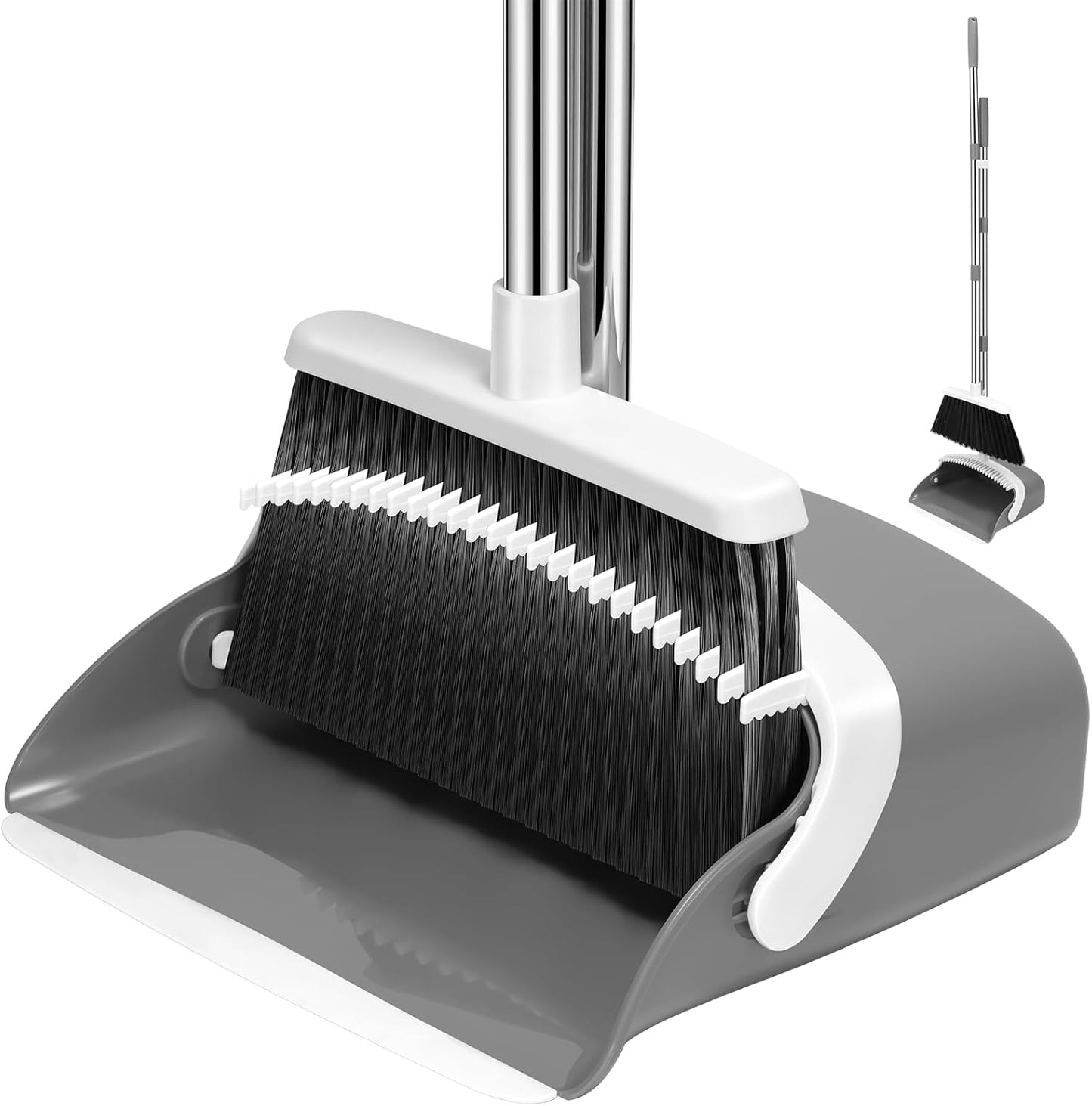NACENA Broom and Dustpan Set, 52-in Long Adjustable Handle Broom Dustpan Combo with Dustpan Teeth