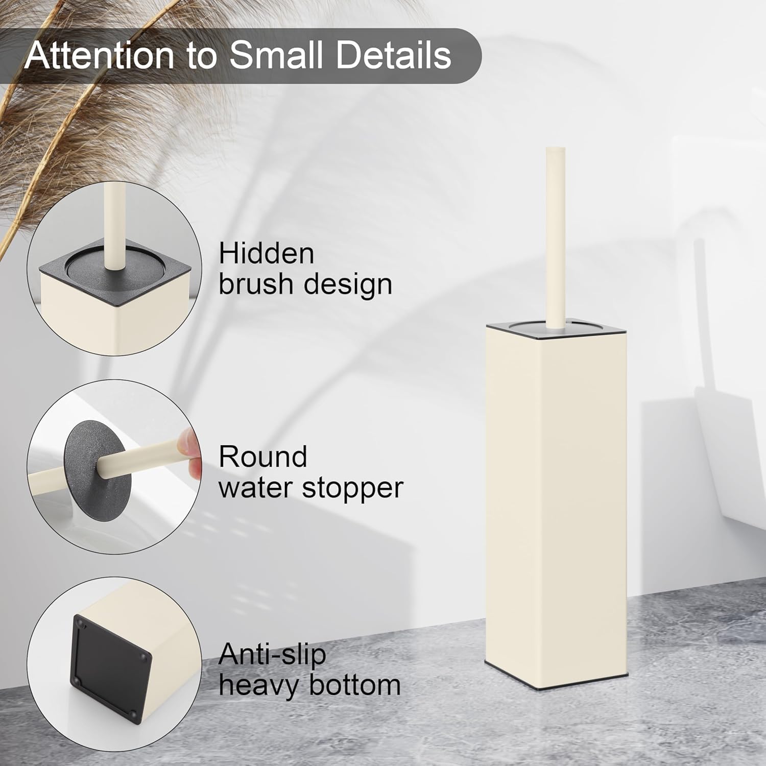 BGL Standing Toilet Brush and Holder Matte White Aluminium Toilet Bowl Cleaner Brush and Holder for