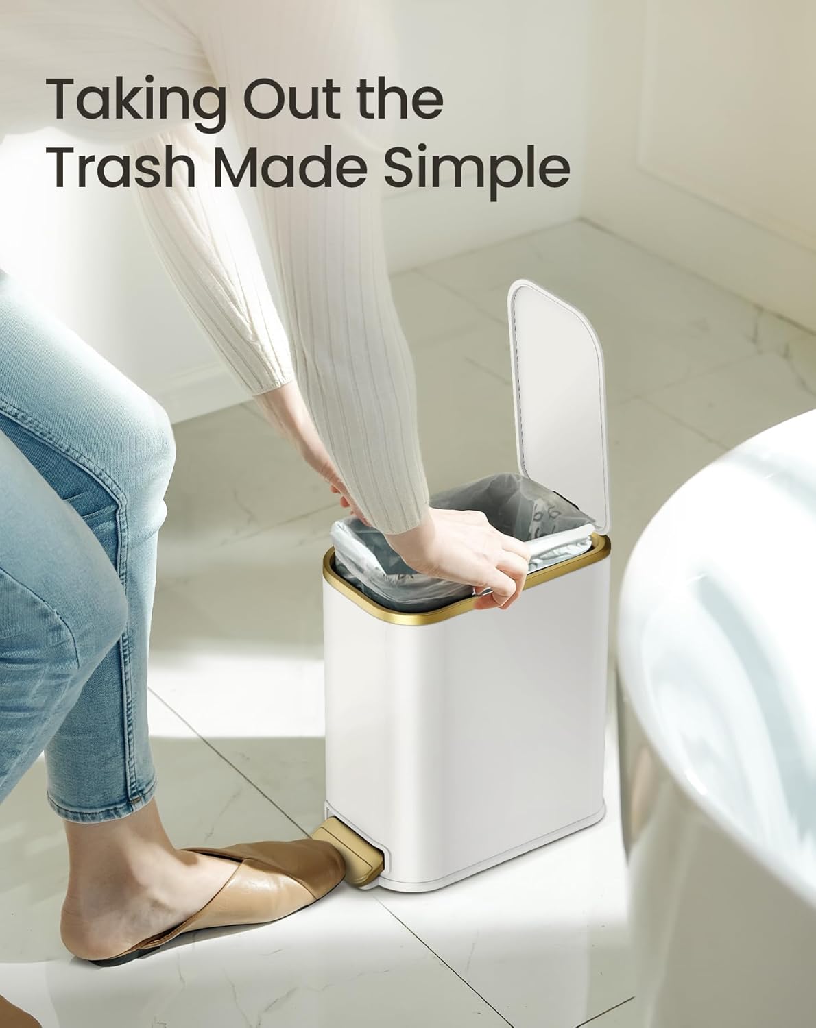 Cesun Small Bathroom Trash Can with Lid Soft Close, 5 Liter/1.3 Gallon Stainless Steel Garbage Can