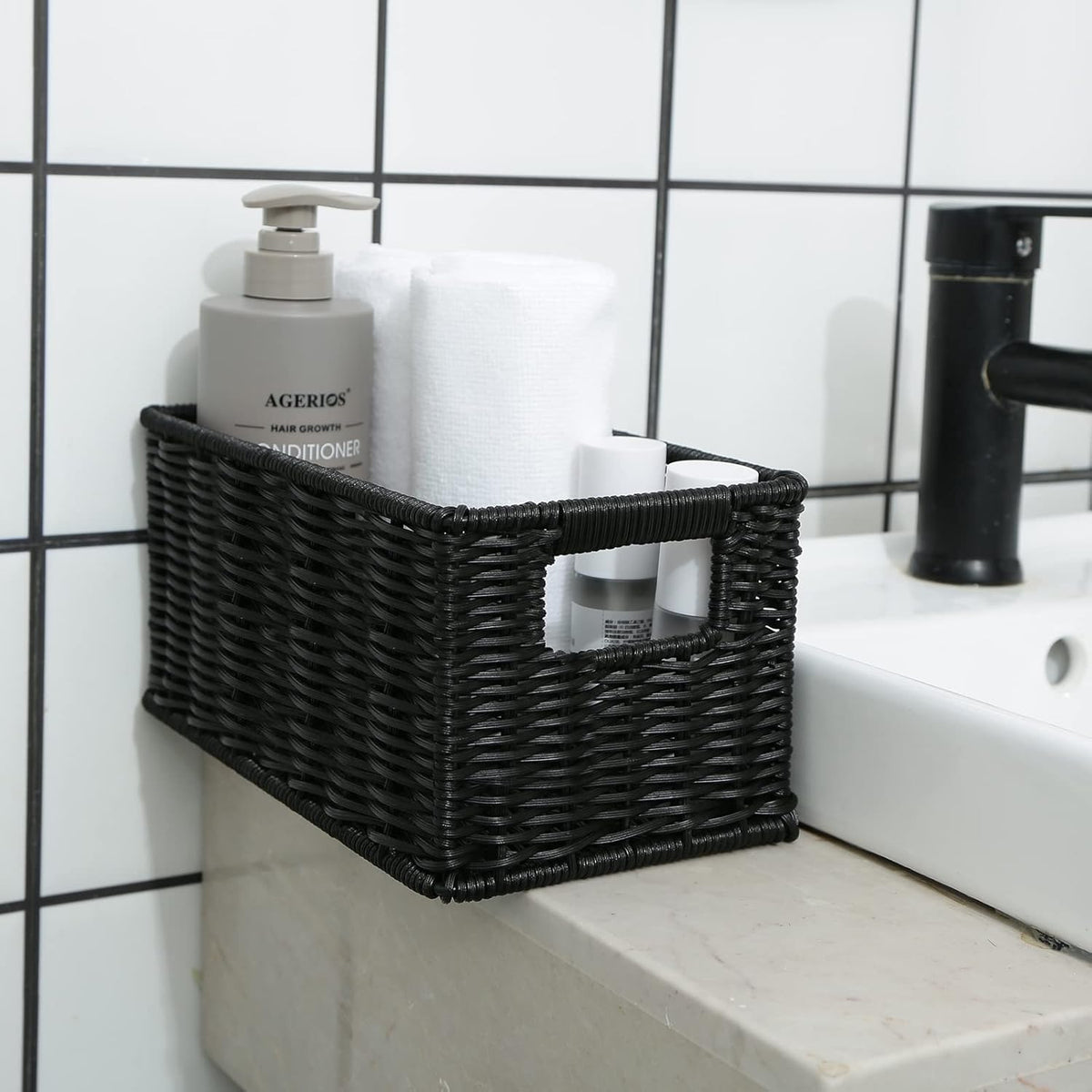 HOONEX Wicker Baskets for Storage, Plastic Baskets for Organizing with Dual Handles, Woven Baskets