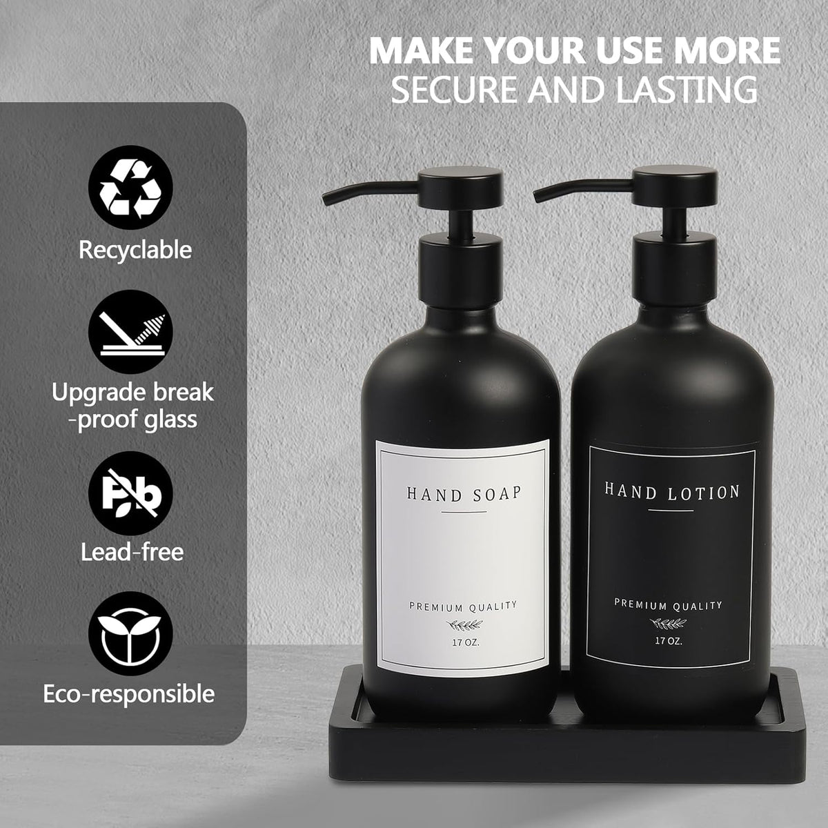 Black Soap Dispenser - Kitchen Hand Dish Soap Dispenser, Glass Bathroom Soap Lotion Dispenser with