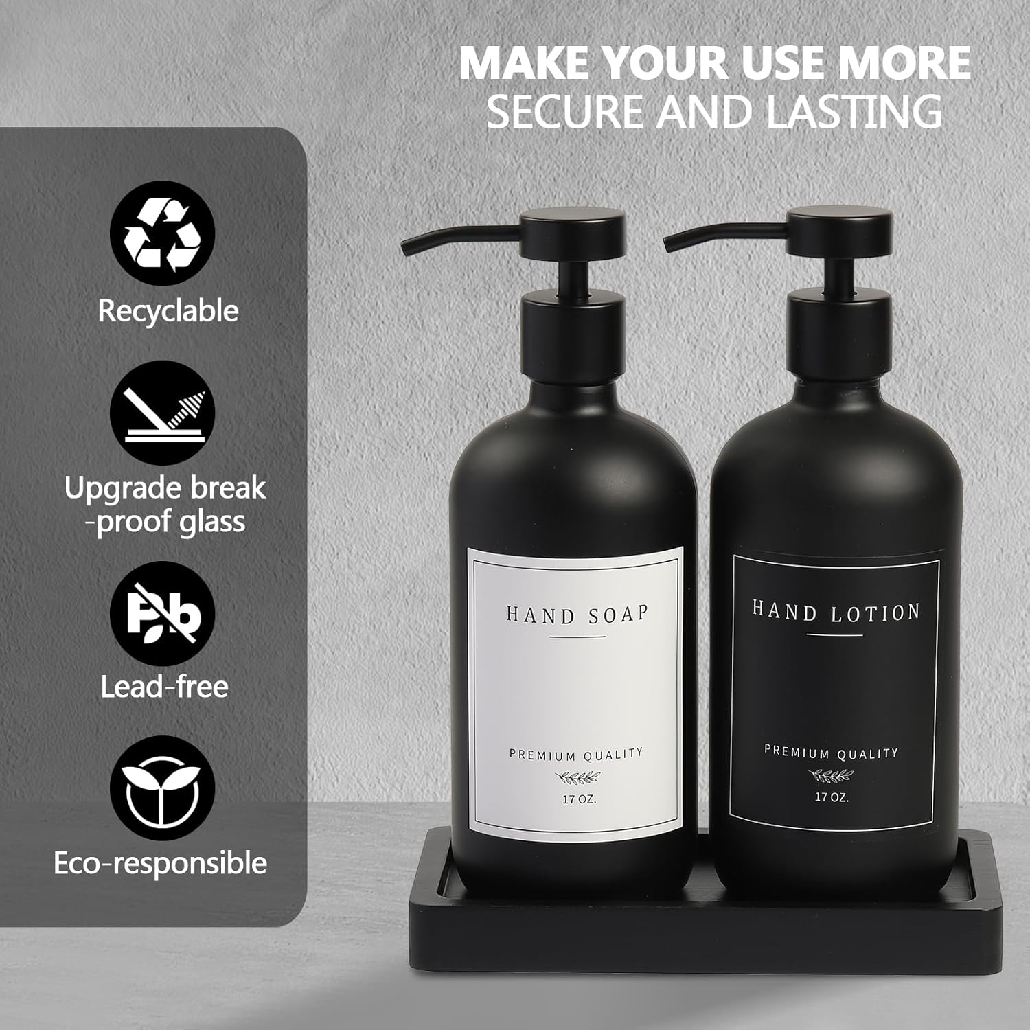 Black Soap Dispenser - Kitchen Hand Dish Soap Dispenser, Glass Bathroom Soap Lotion Dispenser with