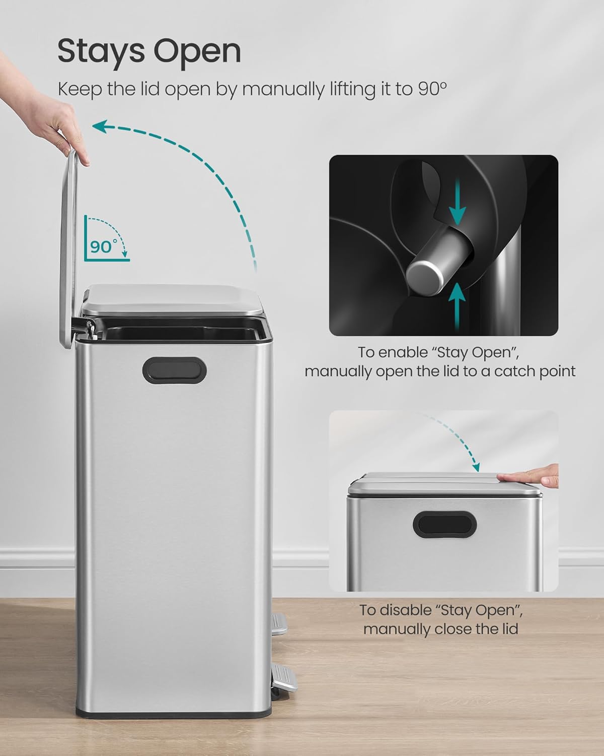 SONGMICS Trash Can, 2 x 8 Gallon (2 x 30 L) Double Garbage Can with Soft-Close Lids, Removable