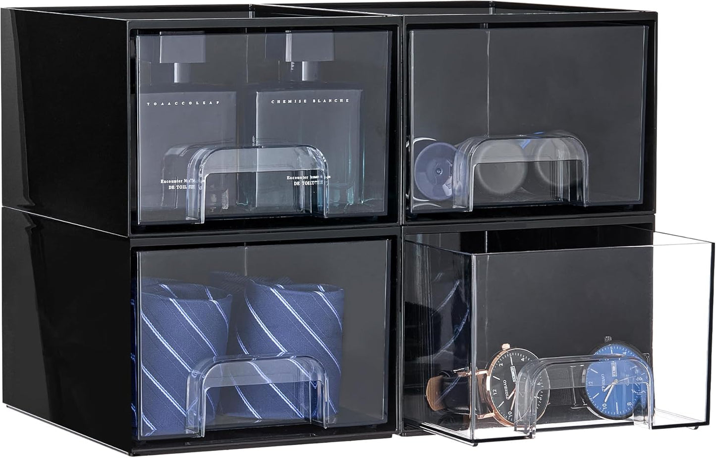 Vtopmart Black Small Stackable Storage Drawers, Cologne Organizer for Men,Plastic Containers for