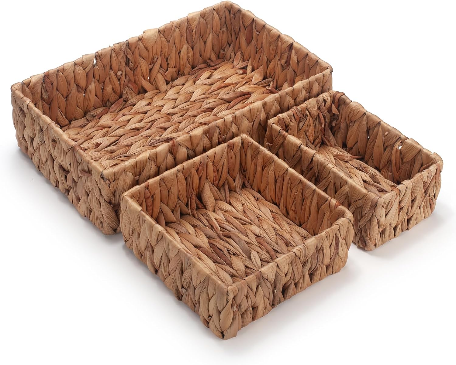 Water Hyacinth Rectangular Storage Basket for Organizing Natural Wicker Baskets for Shelves Pantry