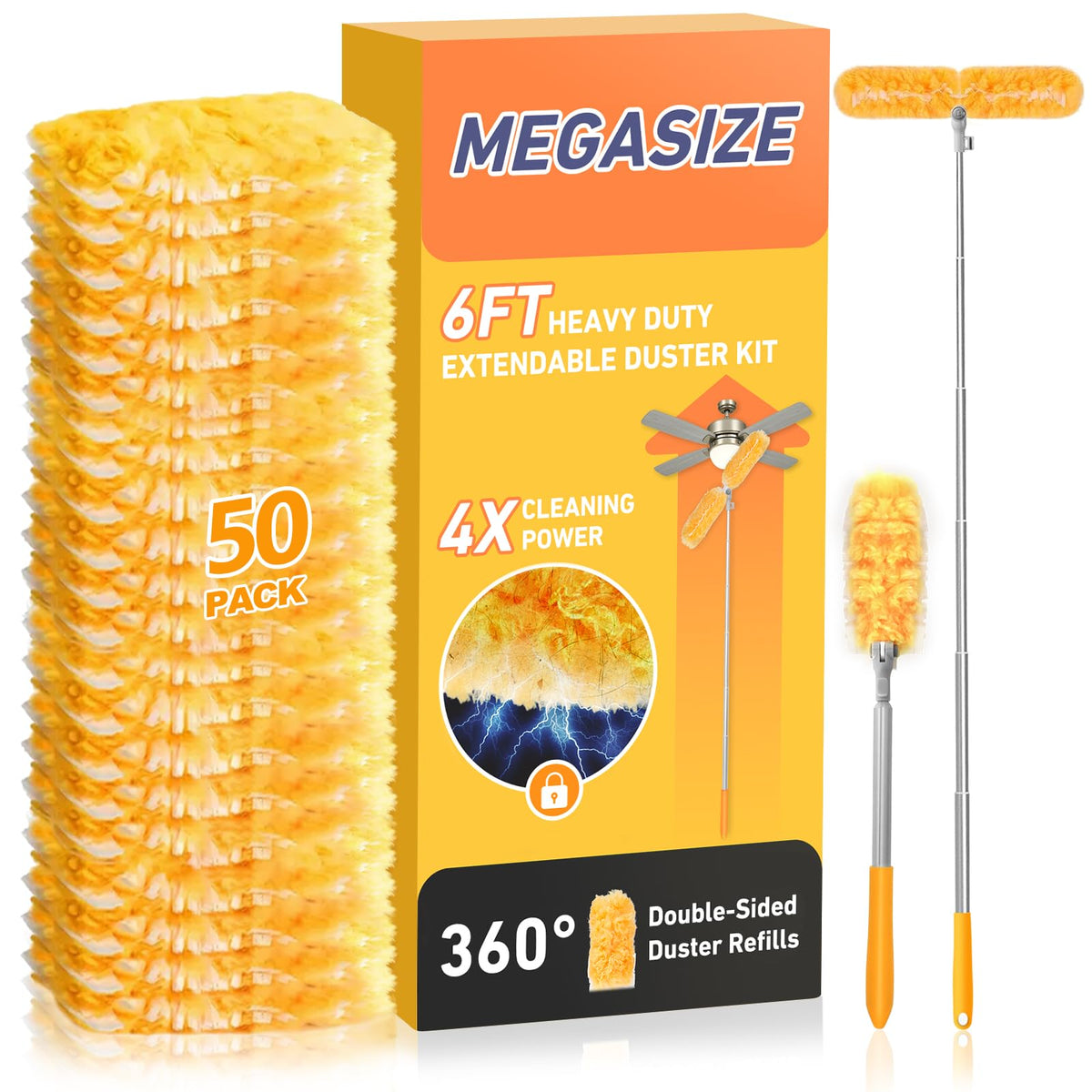 6 ft Extendable Duster Handle with 50 Refills, Compatible with Swiffer