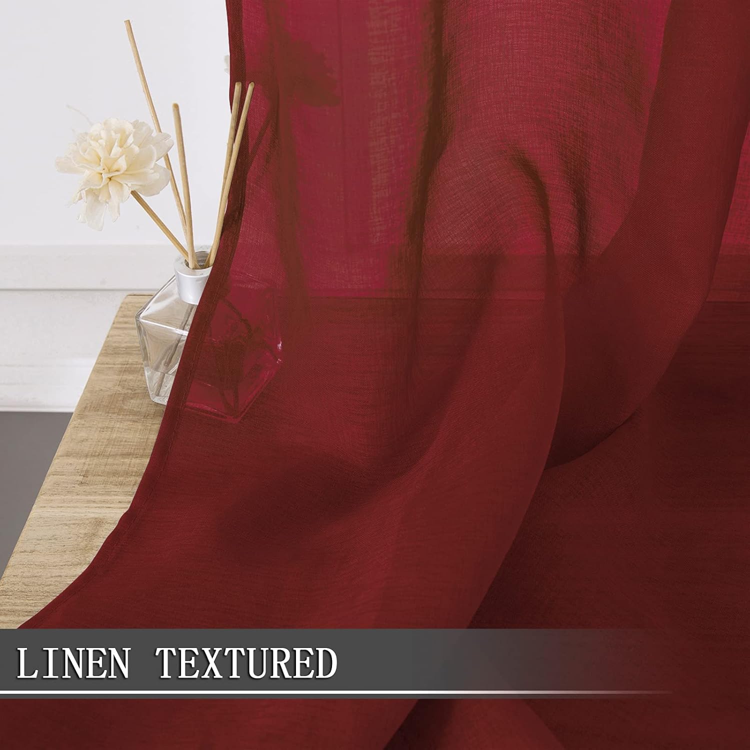 Tollpiz Short Sheer Curtain Living Room Linen Textured Curtains Sheer Light Filtering Voile Rod