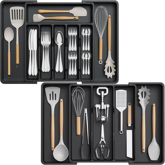 Lifewit Silverware Drawer Organizer and Utensil Organizer Set, Expandable Cooking Cutlery Tray for
