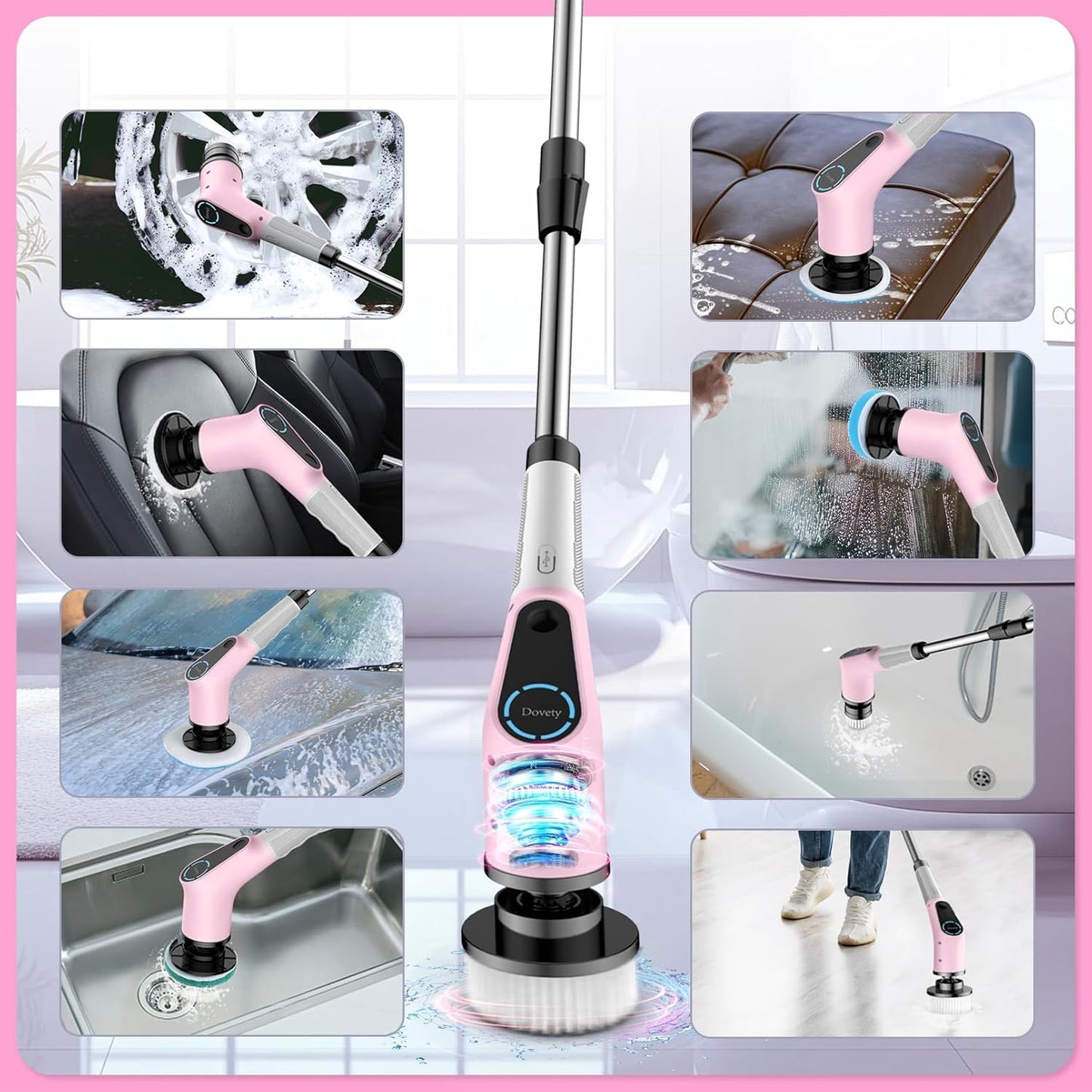 Electric Spin Scrubber, Cordless Cleaning Brush, Shower Scrubber with 8 Replaceable Brush Head