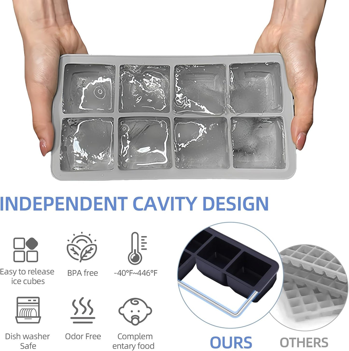 2 Pack Silicone 2 Inch Large Ice Cube Molds for Cocktails Wine Fruit and Bourbon Whiskey Easy