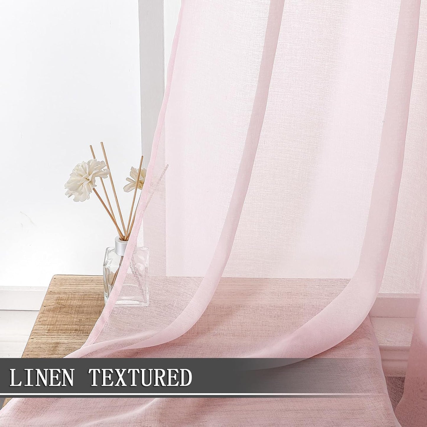 Tollpiz Short Sheer Curtains Living Room Linen Textured Curtain Sheers Light Filtering Voile Rod