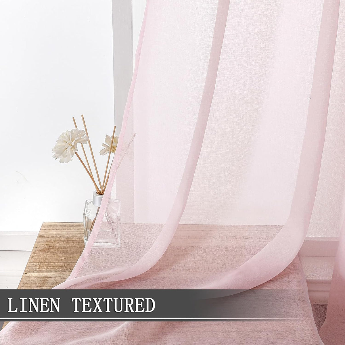 Tollpiz Short Sheer Curtains Living Room Linen Textured Curtain Sheers Light Filtering Voile Rod