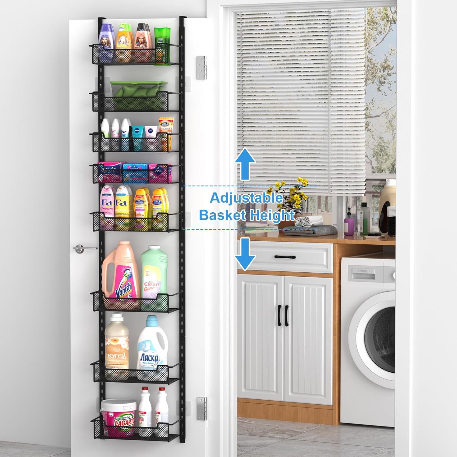 12.3" W Narrow Over the Door Pantry Organizer, 8-Tier Over the Door Organizer with Adjustable