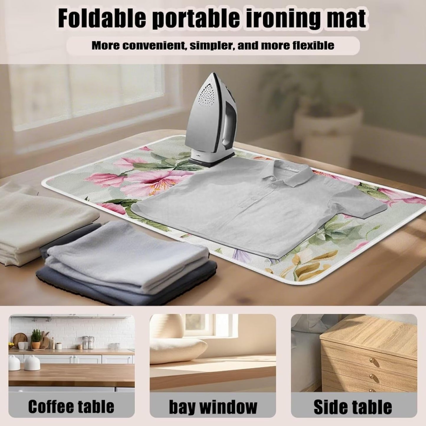 Hummingbird Ironing Mat for Table top Washer,Dryer,Countertop,Floral Print Portable Iron Pad