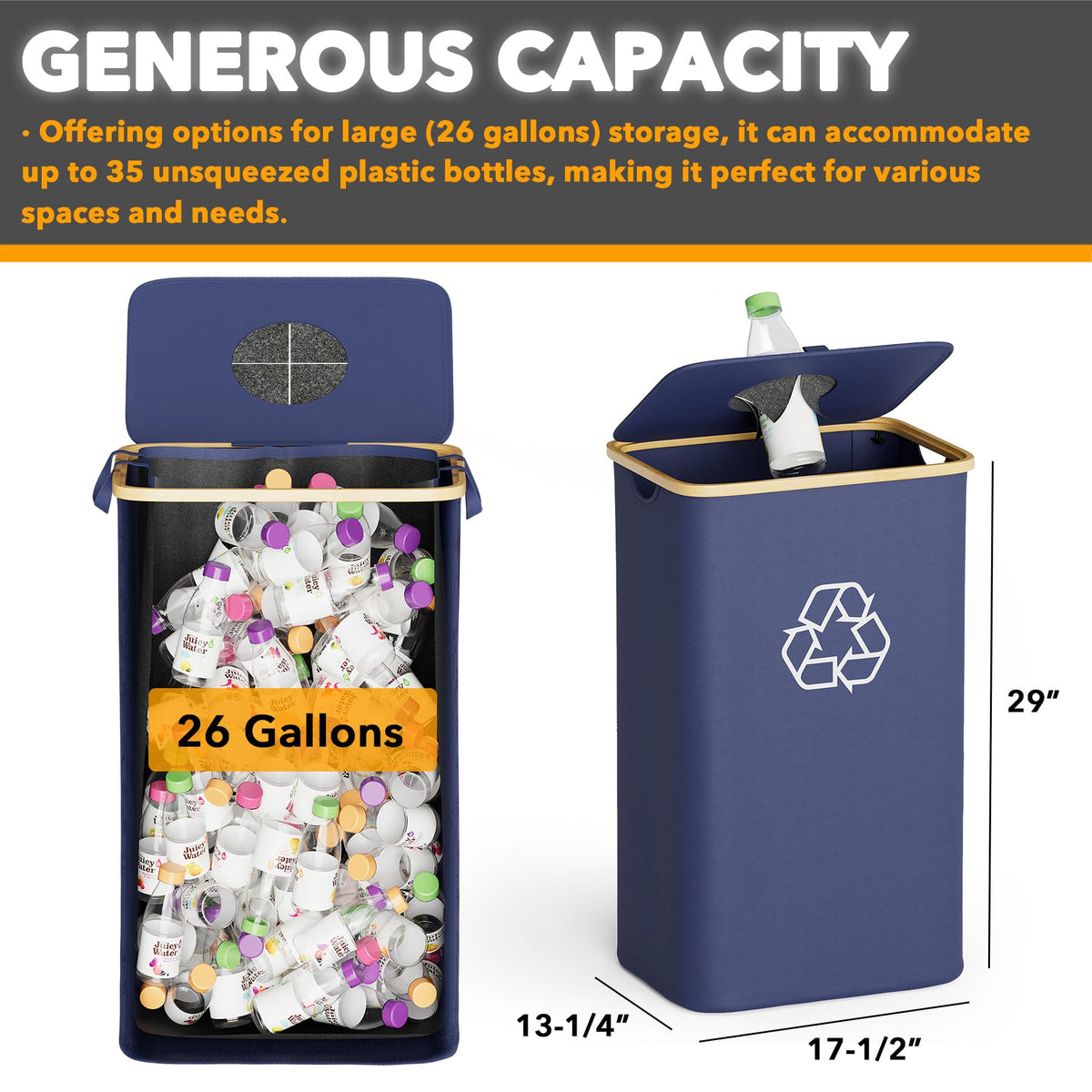 SpaceAid Recycling Bin for Kitchen 26 Gallon, 100L Recycle Bin with Lid and 2 Reusable Inner Bags